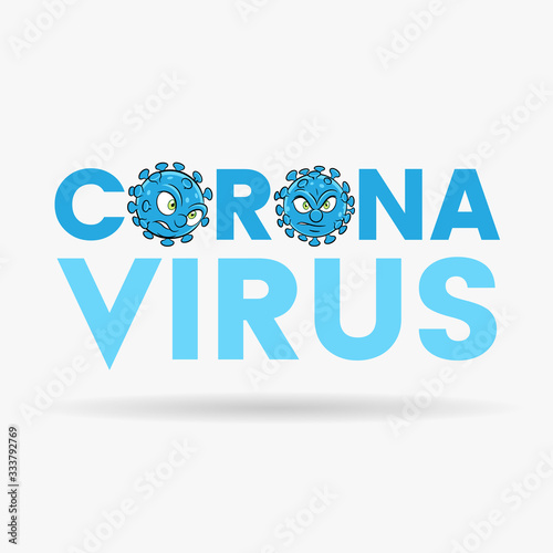 Coronavirus Cartoon Heads with Blue Upper Case Letters