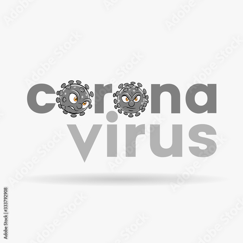 Coronavirus Cartoon Heads with Grey Lower Case Letters
