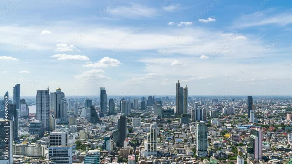 Bangkok business district city center and Chao Phraya River, with buildings and skyscrapers – Time Lapse Bangkok business district city center and Chao Phraya River, with buildings and skyscrapers – Time Lapse
