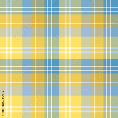 Seamless pattern in fascinating stylish blue, yellow and white colors for plaid, fabric, textile, clothes, tablecloth and other things. Vector image.