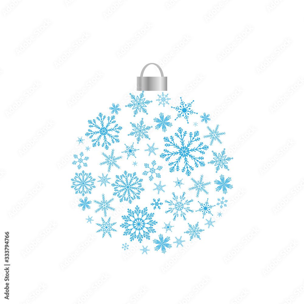 Fototapeta premium Christmas ball with blue snowflakes.Christmas collection. Vector illustration