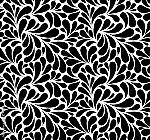 Vector seamless black and white pattern with drops. Monochrome abstract floral background.