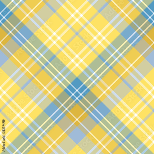 Seamless pattern in fascinating stylish blue, yellow and white colors for plaid, fabric, textile, clothes, tablecloth and other things. Vector image. 2