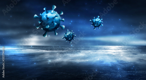 Covid-19, coronavirus outbreak, virus floating in a cellular environment, coronaviruses influenza background, viral disease epidemic, 3D иллюстрация of virus, organism, virus seen micro.