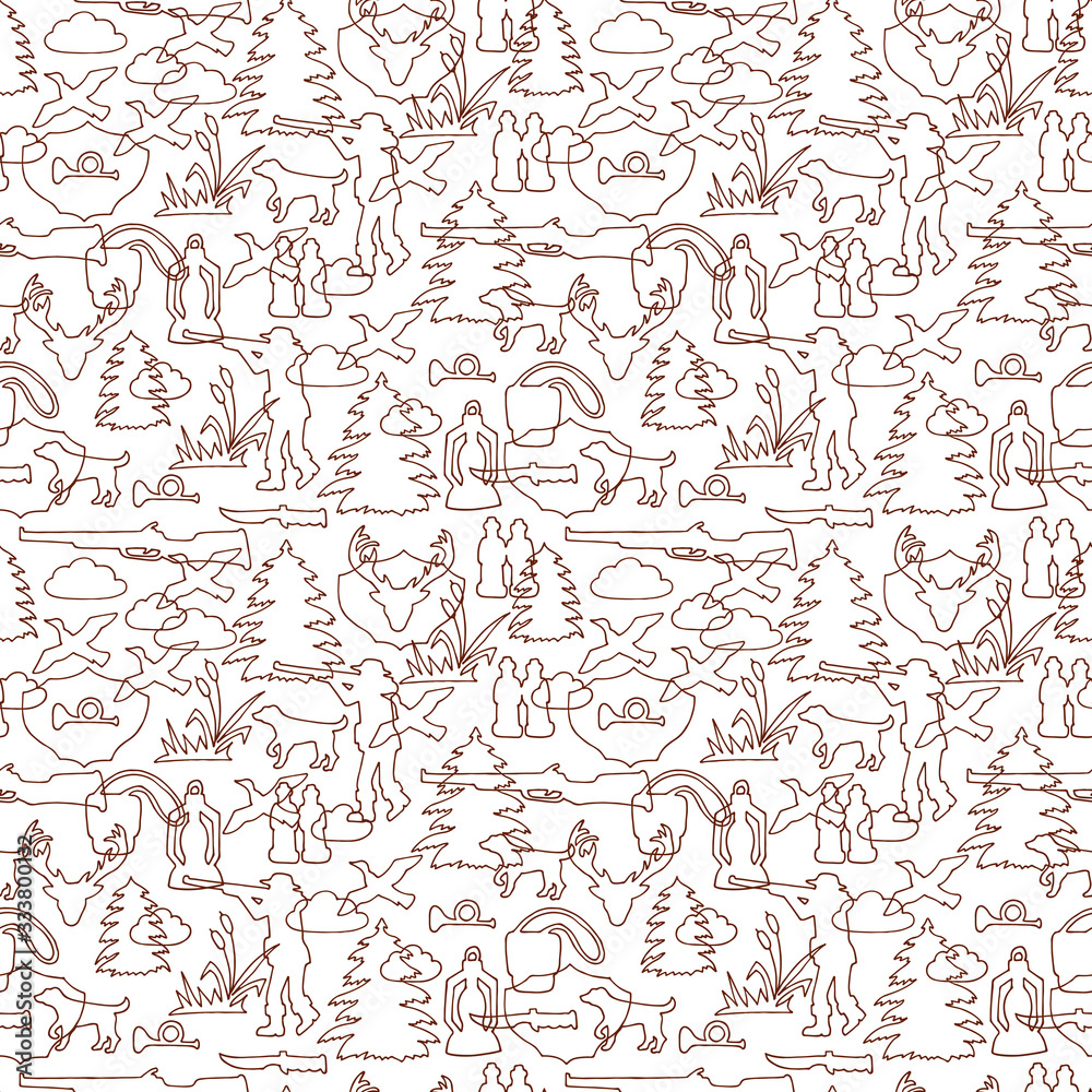 Vector Hunting Seamless pattern. Hand drawn doodle hunting equipment