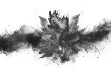 particles of charcoal on white background,abstract powder splatted on white background,Freeze motion of black powder exploding or throwing black powder.