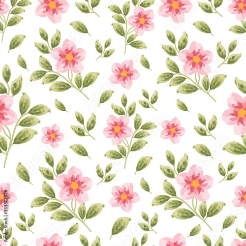 Beautiful summer and spring dog-rose flower seamless pattern. Creative flower and leaf elements for fabric  textile  paper wrappers  greeting card  garden party invitation  romantic events.