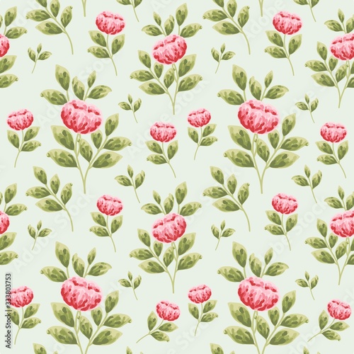 Wallpaper Mural Beautiful summer and spring peony flower bud seamless pattern. Creative flower and leaf elements for fabric, textile, paper wrappers, greeting card, garden party invitation, romantic events. Torontodigital.ca