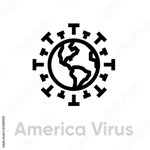 America Virus Spread, Globe Pandemic, Novel Coronavirus 2019-nCoV contamination icon. Editable line vector.
