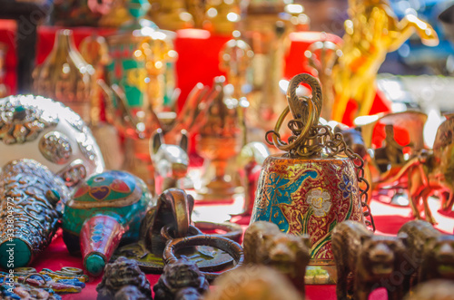 Bhutanese handicrafts and souvenir shops selling beautiful artistic and religious objects at the basecamp of Tiger's nest