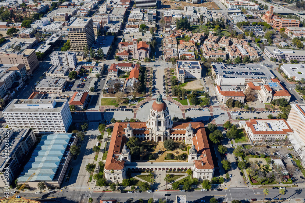 Aerial view of the  famous Pasadena City Hall