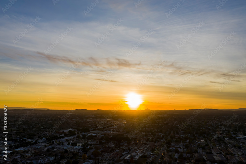 Aerial sunset view of the Temple City, Arcadia area