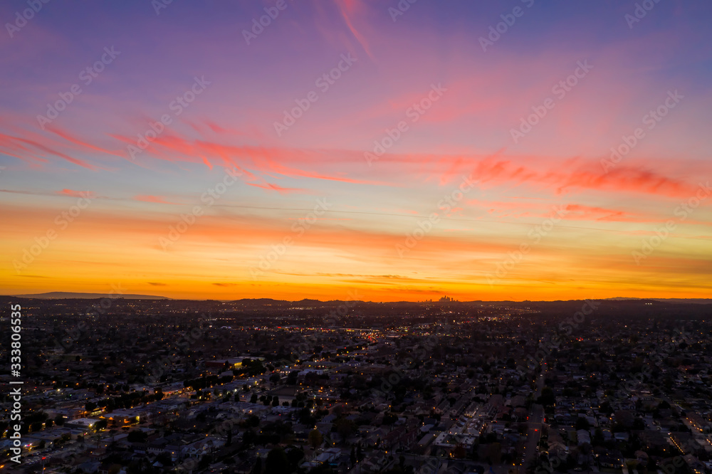 Aerial sunset view of the Temple City, Arcadia area Aerial sunset view of the Temple City, Arcadia area