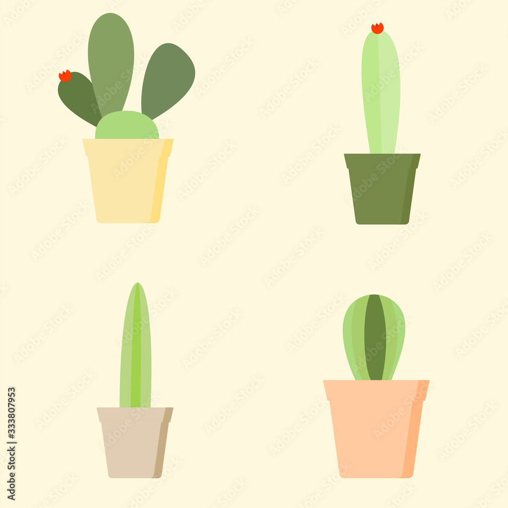 Obraz premium kawaii cactus icon vector. Cactus vector illustrations. Cute colorful succulents and cacti flat style on color background. Botanical collection of houseplants