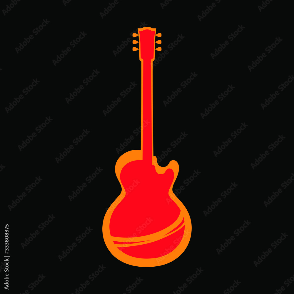 Abstract electric guitar symbol on black backdrop. Design element Stock