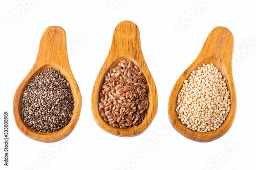 Quinoa, flaxseed and chia - Organic seeds. Superfoods