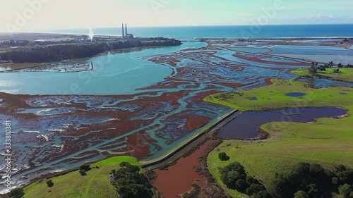 Panoramic Aerial View of Elkhorn Slough, Watsonville, CA. This is largest tract of tidal salt marsh in California outside of San Francisco Bay.