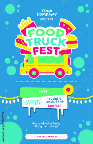 food truck festival flat illustration style poster template