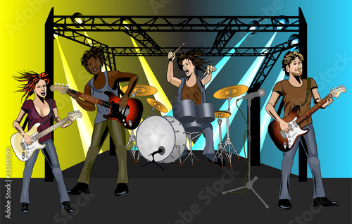 Rock Musicians - Detailed Characters and Realistic Instruments - Handdrawn Ink Comic Book Style - Fictional, Posable Vector Characters for Your Design