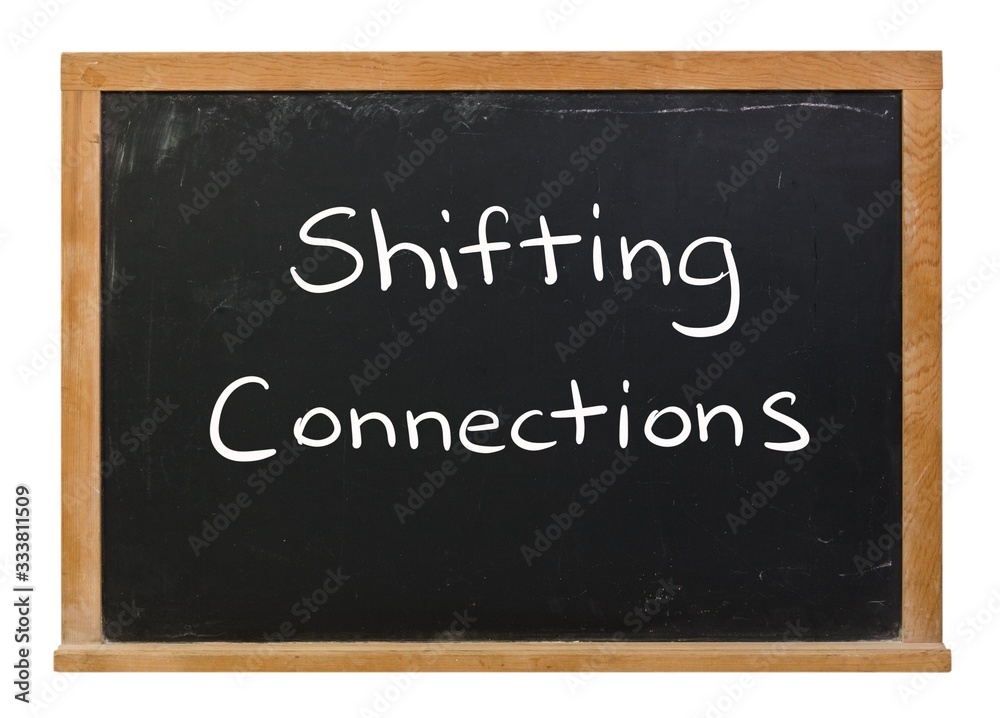 Obraz premium Shifting connections written in white chalk on a black chalkboard isolated on white