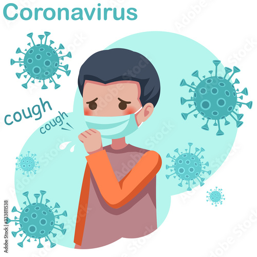 Sick man coughing and sneezing wearing medical masks to prevent the spread of colds and coronavirus. Vector illustration. Perfect for sticker, element, infographics, social media, etc.