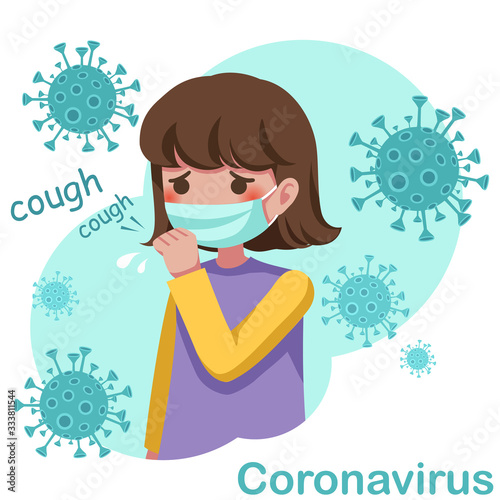 Sick woman coughing and sneezing wearing medical masks to prevent the spread of colds and coronavirus. Vector illustration. Perfect for sticker, element, infographics, social media, etc.