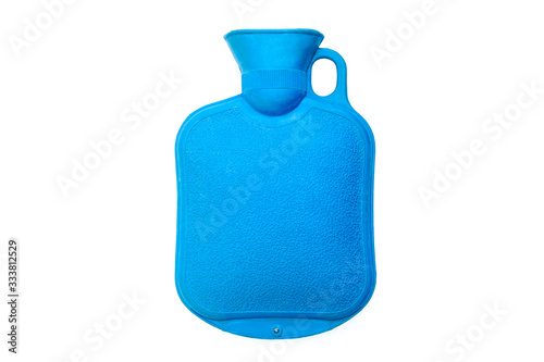plastic bottle of water, Blue rubber medical hot water bottle isolated on white background - with clipping path.