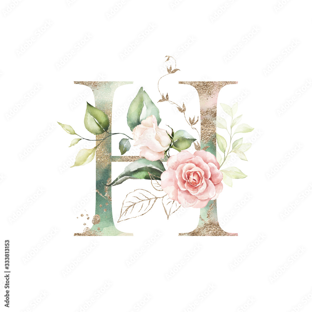 Graphic Floral Alphabet Gold Letter H With Vintage Flowers Bouquet  Composition Unique Monogram Initial Perfect For Wedding Invitations  Greeting Card Logo Poster And Other Designs Stock Illustration - Download  Image Now - iStock