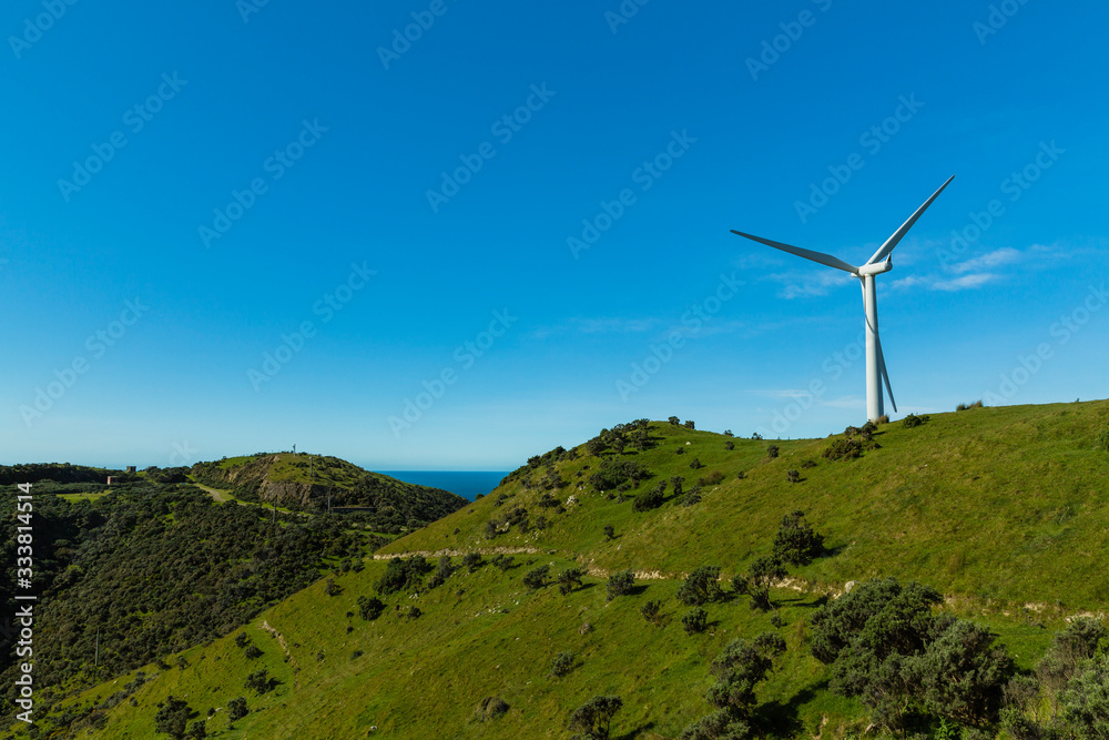 ニュージーランド　ウェリントン近郊のマカラの風力発電の風車