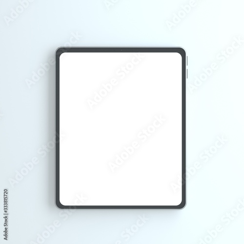 Black tablet computer with blank screen, isolated on white background. 3d rendering. Empty space for text,art. 3d mock up for your design
