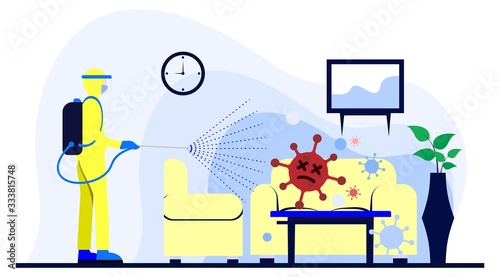 Spraying disinfectant in the room