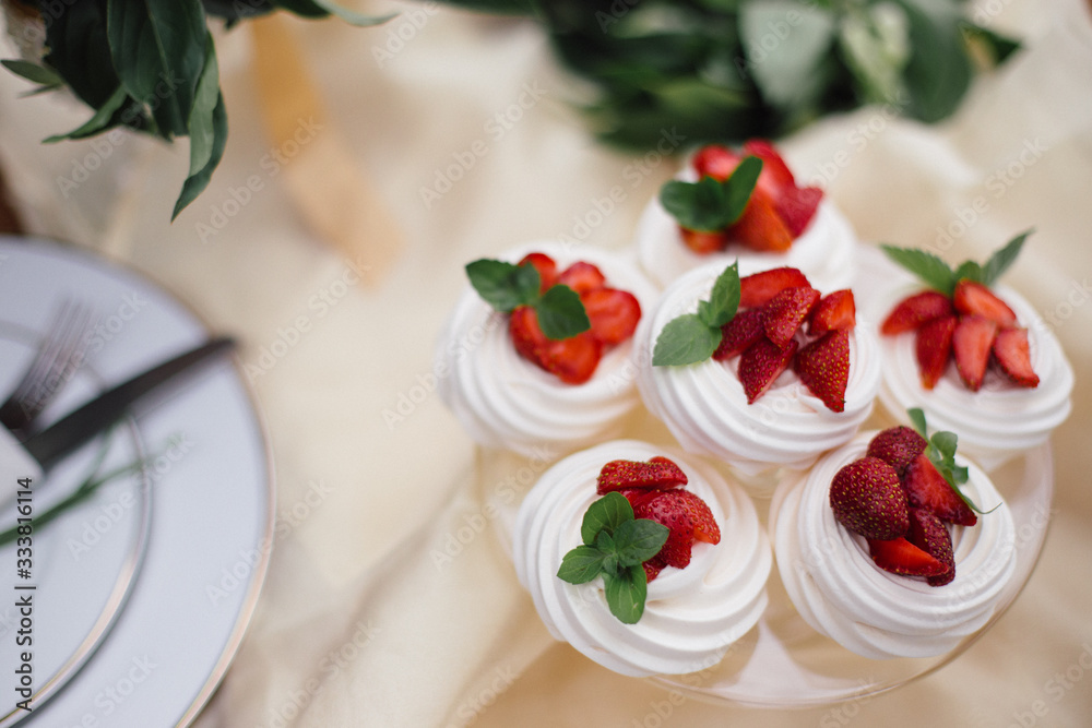 beautiful fruit dessert, fruit cake with strawberries and cream . beautiful fruit dessert, fruit cake with strawberries and cream .