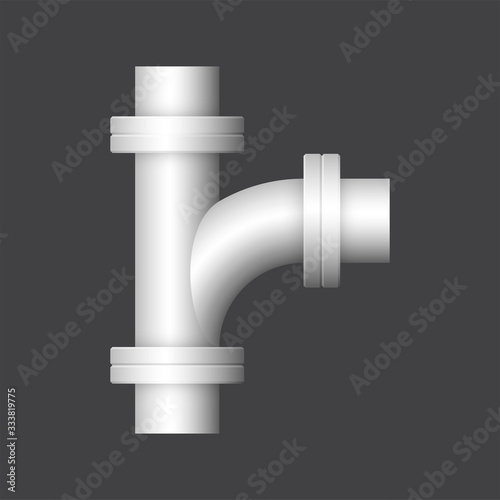 Pipe vector icon. Connection by flange fitting. Part for pipeline construction to transportation water, oil and gas. Also for water supply infrastructure, wastewater treatment, plumbing and irrigation