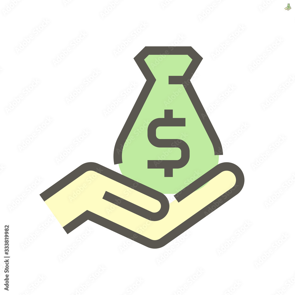 Money bag and hand vector icon for financial graphic design element, 48X48 pixel perfect and editable stroke. Money bag and hand vector icon for financial graphic design element, 48X48 pixel perfect and editable stroke.