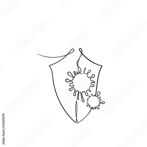 hand drawn shield and virus symbol for immune system healthcare illustration vector