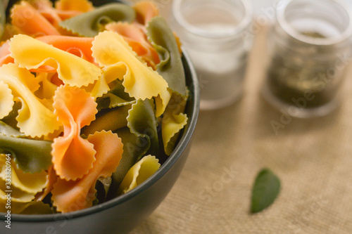 Farfalle Tricolor Organic healthy food. Italian Pasta