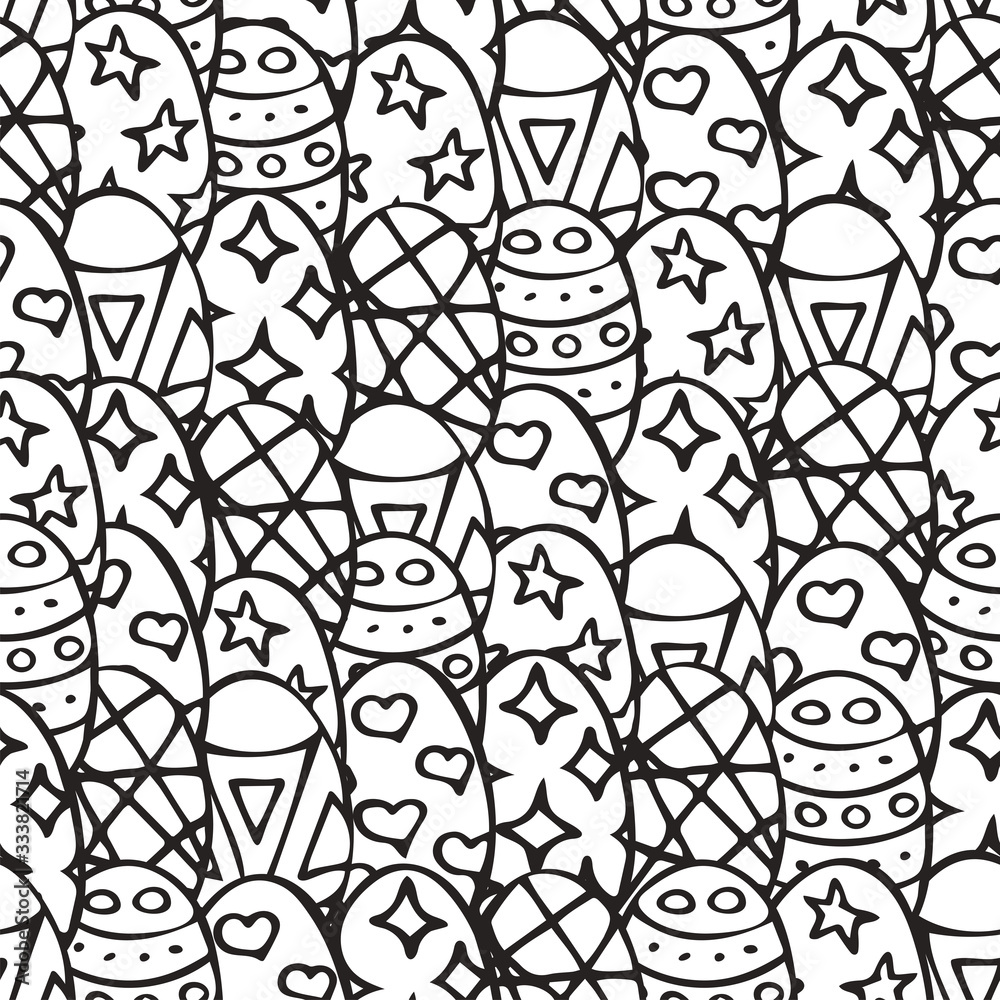 Hand drawn pattern with easter eggs. Doodle. Coloring. Vector illustration. EPS 10 Hand drawn pattern with easter eggs. Doodle. Coloring. Vector illustration. EPS 10
