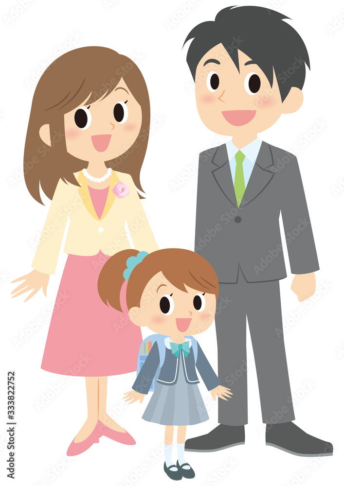 入学式の女子と両親