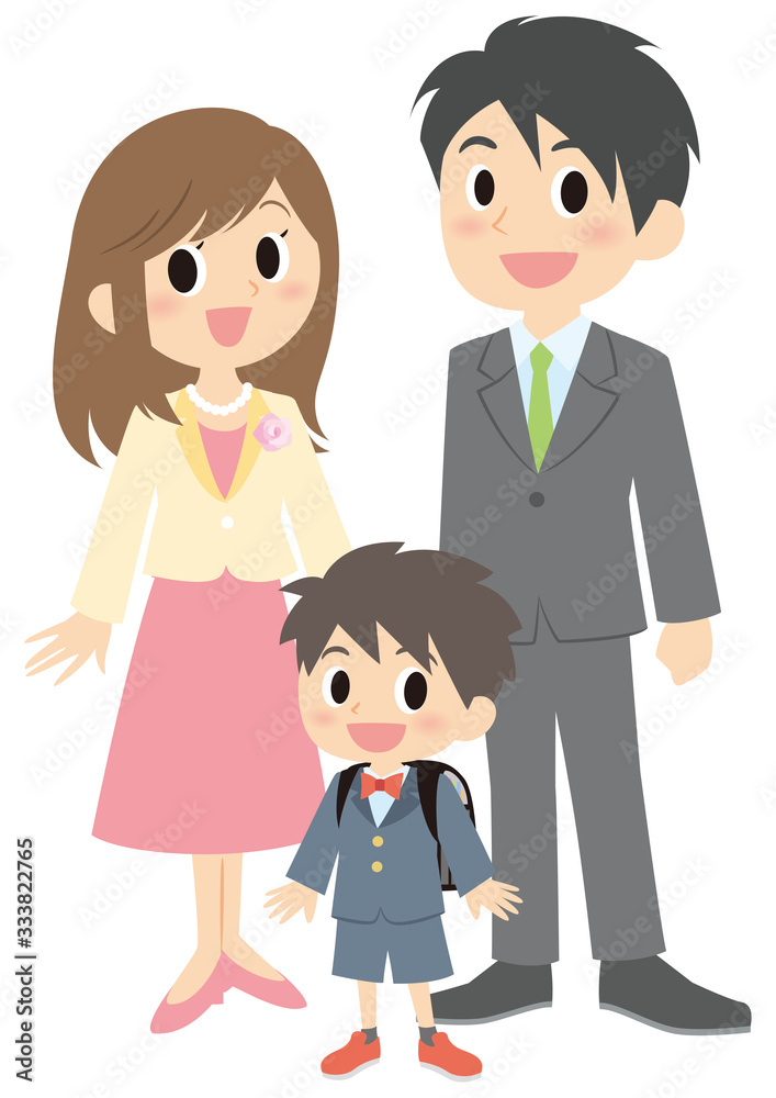 入学式の男子と両親 入学式の男子と両親