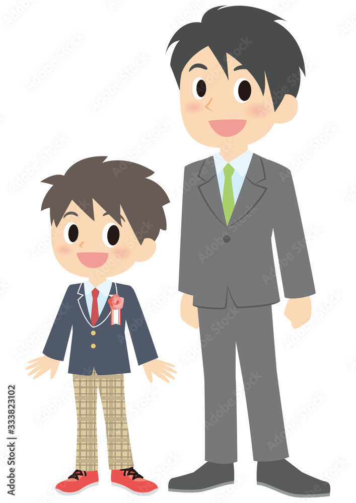 入学式の男子と父親 入学式の男子と父親