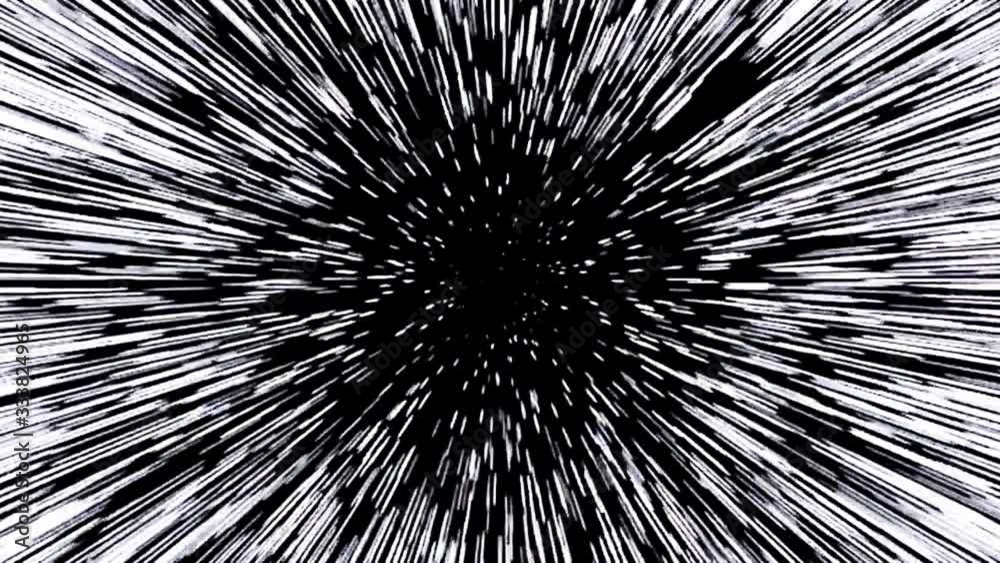 Speedy light concept background. Starry bright glowing lights flying extremely fast lightspeed through hyperspace to the end of tunnel in space - used in background for light speedy concept.