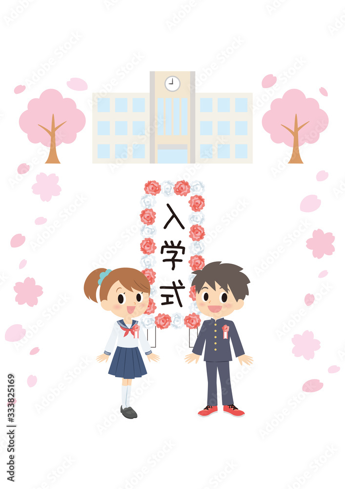 中学校入学式の男女 中学校入学式の男女