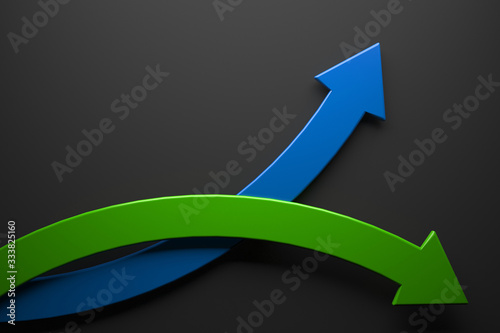 Stock Market Arrow Up Or Down On Dark Background	