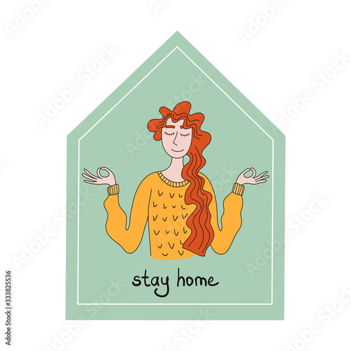Keep calm and stay home. Pandemic of coronavirus and social distancing, self quarantine concept.Adults staying home in self isolation to reduce risk of spreading the corona.