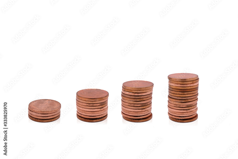 Coin stacks on white background Coin stacks on white background