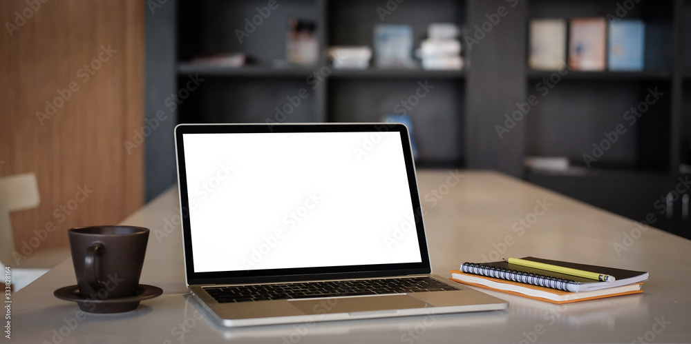 Workspace desk and laptop. copy space and blank screen. Business image, Blank screen laptop and supplies. Workspace desk and laptop. copy space and blank screen. Business image, Blank screen laptop and supplies.