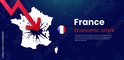 Downturn graph Crashed of France Economical Situation . Concept of decline global economy Crisis