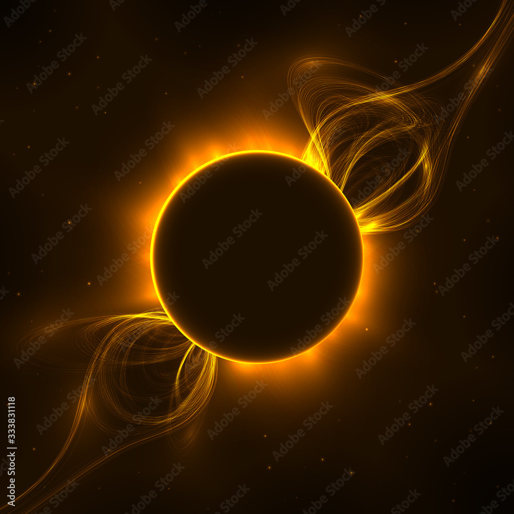 Fototapeta premium Abstract illustration of solar prominences in space, eclipse