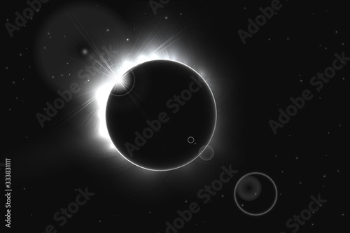 Abstract black and white sun eclipse, vector illustration
