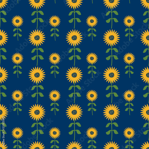 Seamless Sunflower Vertical Half Drop Vector Repeat Pattern. Perfect for Scrap booking, Fabric and Wallpaper.